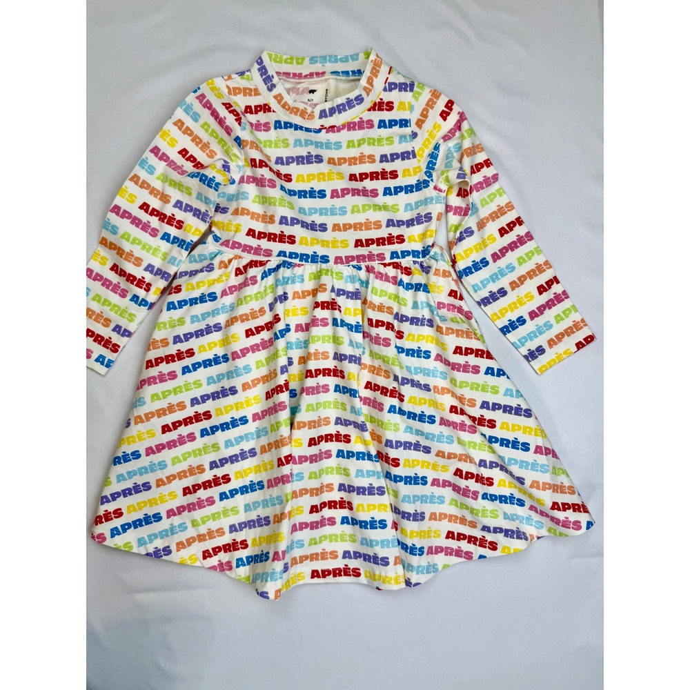 Monica + Andy Kids White Rainbow APRES Print Long Sleeve Mock Neck Dress 6/7